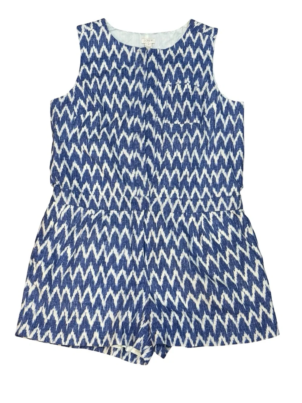 🌟 J.Crew Factory Blue & White Linen Blend Sleeveless Romper Women's Size 12